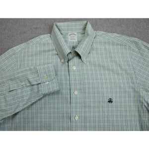 Brooks Brother Shirt Mens Large Check 100% Supima Cotton Button-Down Long Sleeve